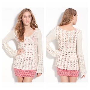 Free People Clockwork Crochet Bell Sleeve Sweater Size M